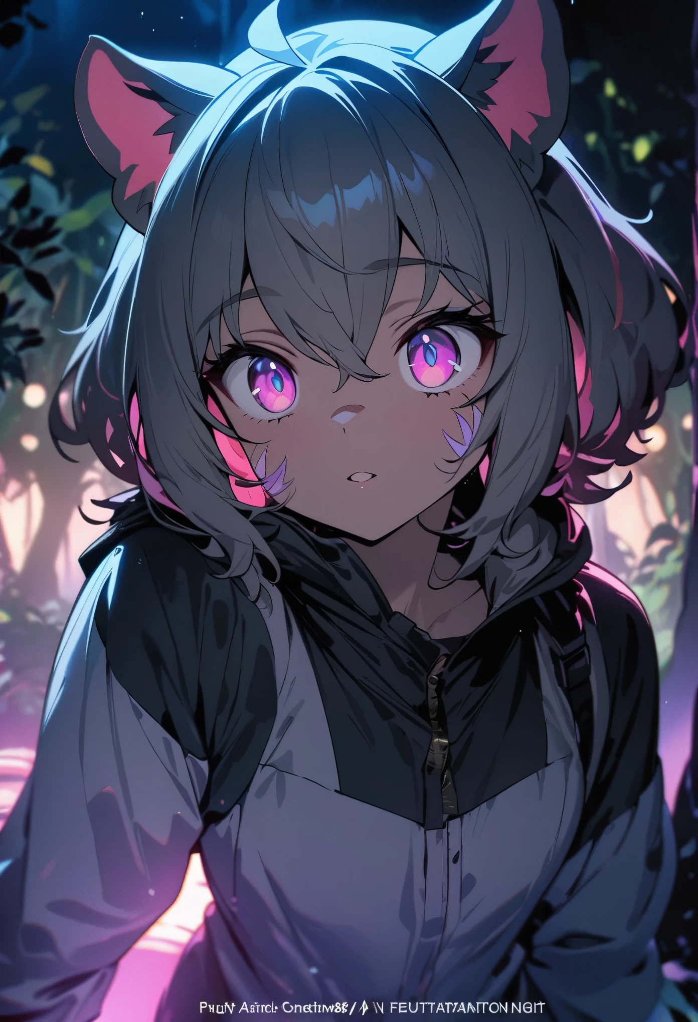 cover page, highres, top quality, best quality, paid reward available, unparalleled masterpiece, perfect artwork, absurdres, High-quality illustrations, super high resolution, detailed background, perfect anatomy (Walking through the firefly-filled jungle at night)(1boy, kemono, furry)(Attention to detail:1 1)high quality, Browsing Caution, Beautiful Eyes(detailed face and eyes)Sharp focus, Contrast lighting, Crazy Details, Soft lighting, high quality, Film Grain((dramatic))epic, One scene of movie,