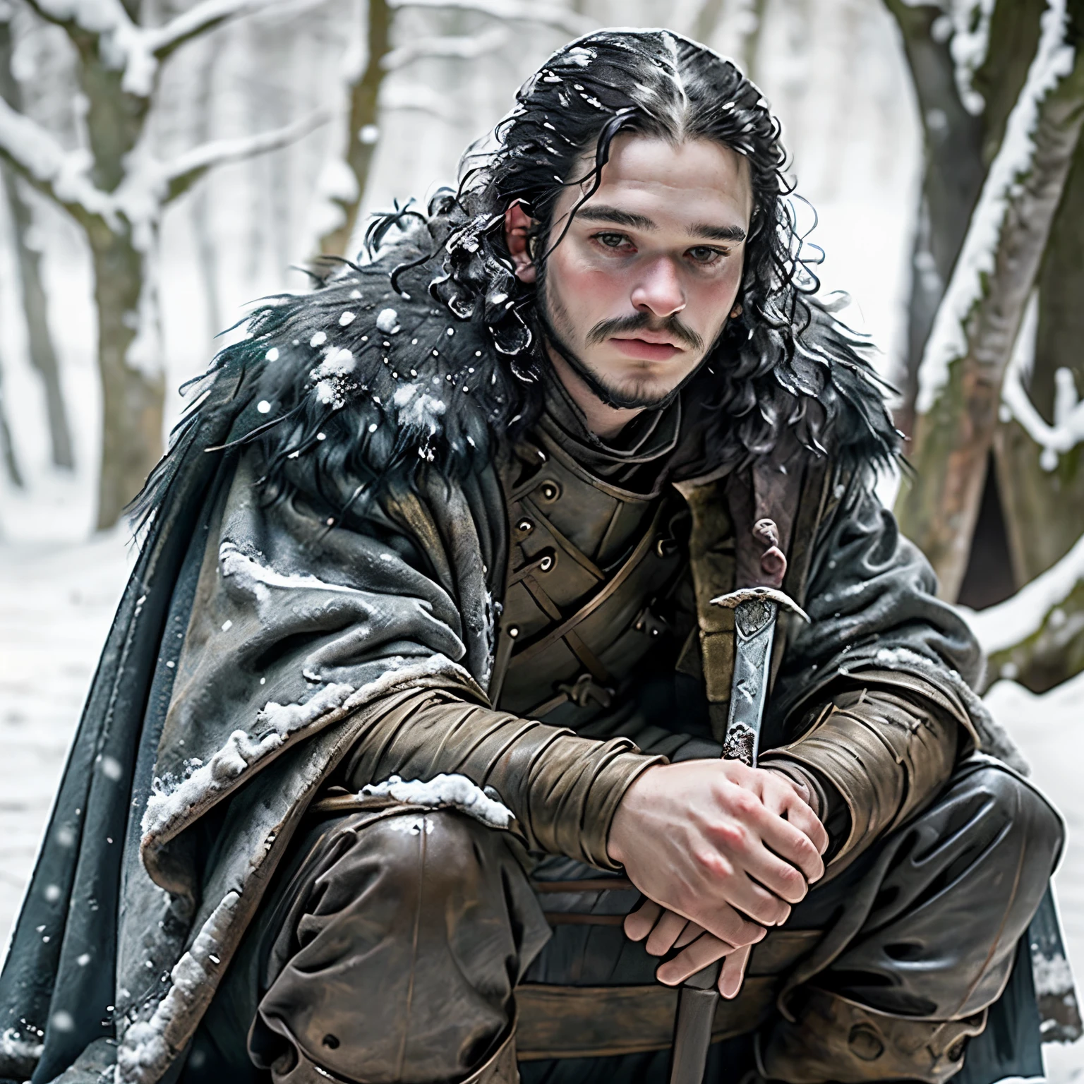((best quality)), ((masterpiece)), (detailed), an image of a guy dressed up as john snow from game of thrones