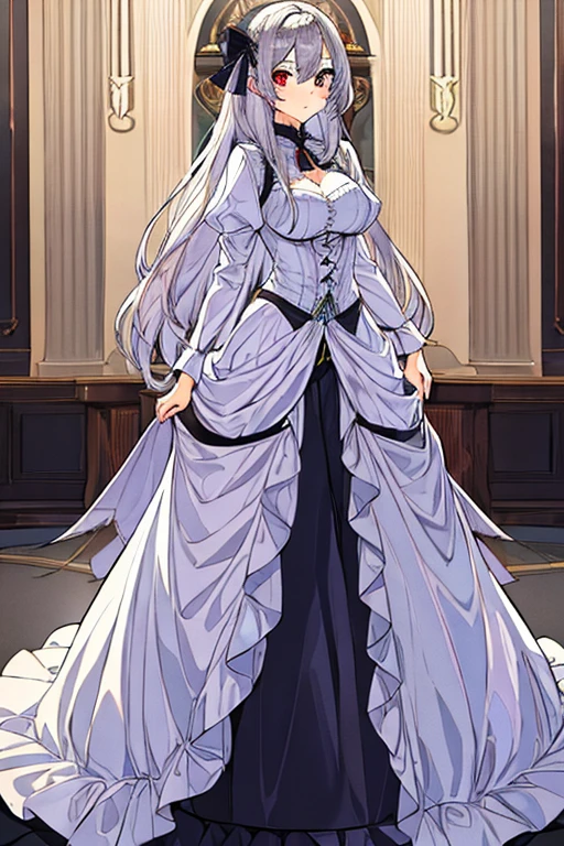 masterpiece, best quality, 
(1girl, heterochromi, (long silver hair), dress, tall height, medium breast)