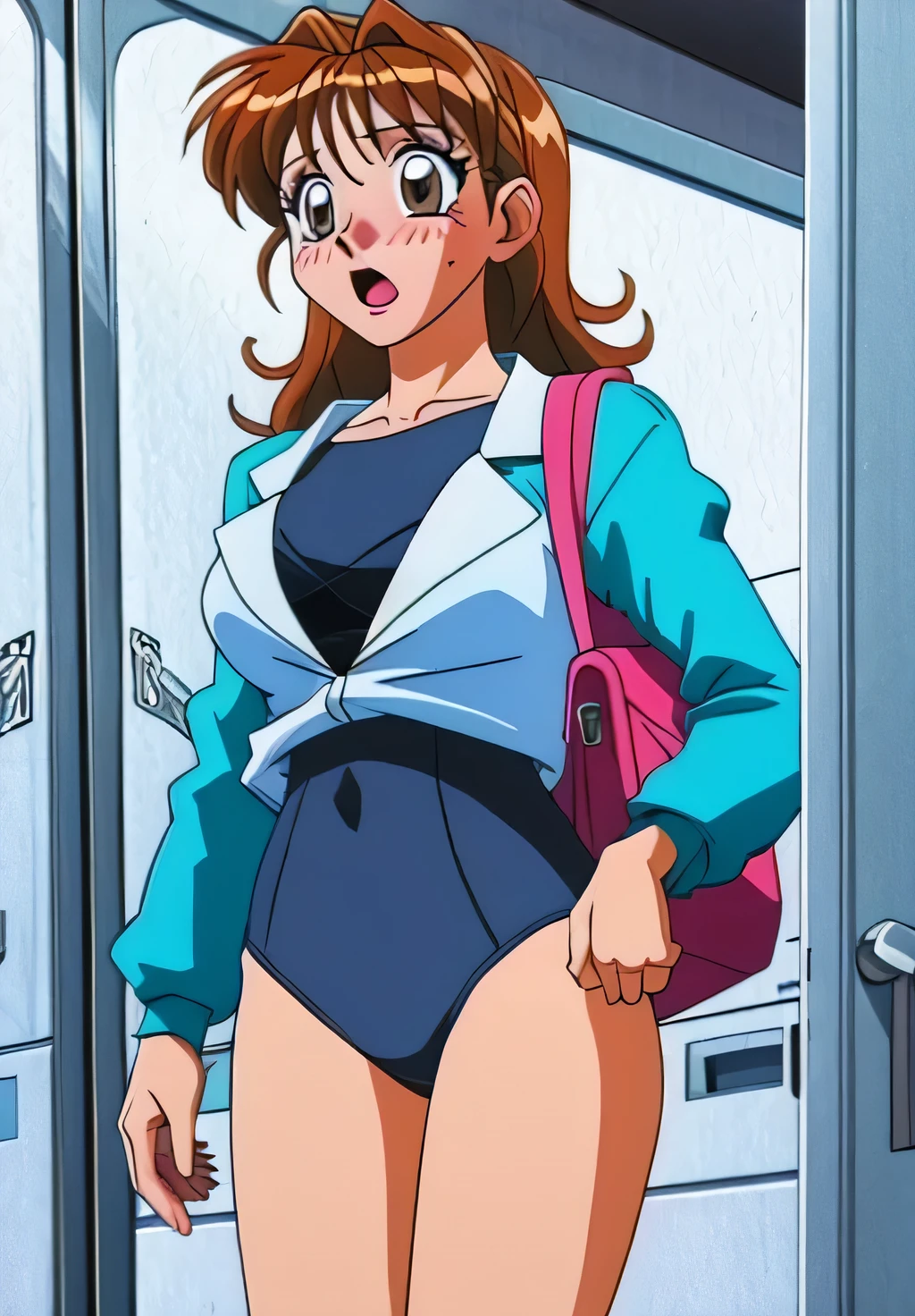 alone,locker room,pupil_Brown,Change of clothes,bikini,take off your swimsuit, blush, Open_mouth,Embarrassing,masterpiece, expensive quality, very_expensive_solve, big_file size, Full Color,