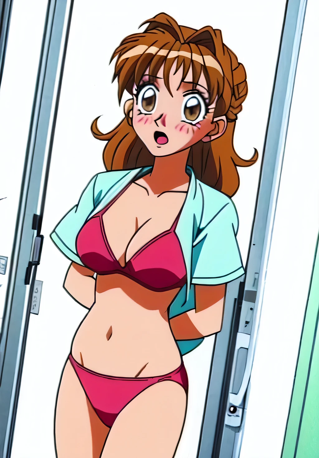 alone,locker room,pupil_Brown,Change of clothes,bikini,Swimwear, blush, Open_mouth,Embarrassing,masterpiece, expensive quality, very_expensive_solve, big_file size, Full Color,