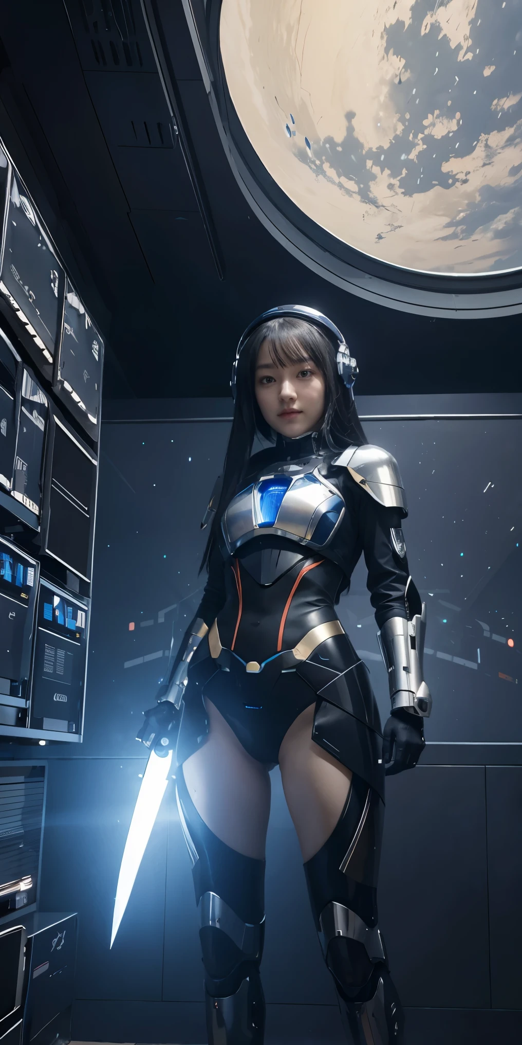 a woman in a futuristic outfit with a futuristic helmet and a futuristic sword, trending on cgstation, trending at cgstation, portrait knights of zodiac girl, cute cyborg girl, perfect android girl, portrait anime space cadet girl, beutiful girl cyborg, girl in mecha cyber armor, game cg, cgsociety and fenghua zhong, beautiful cyborg priestess