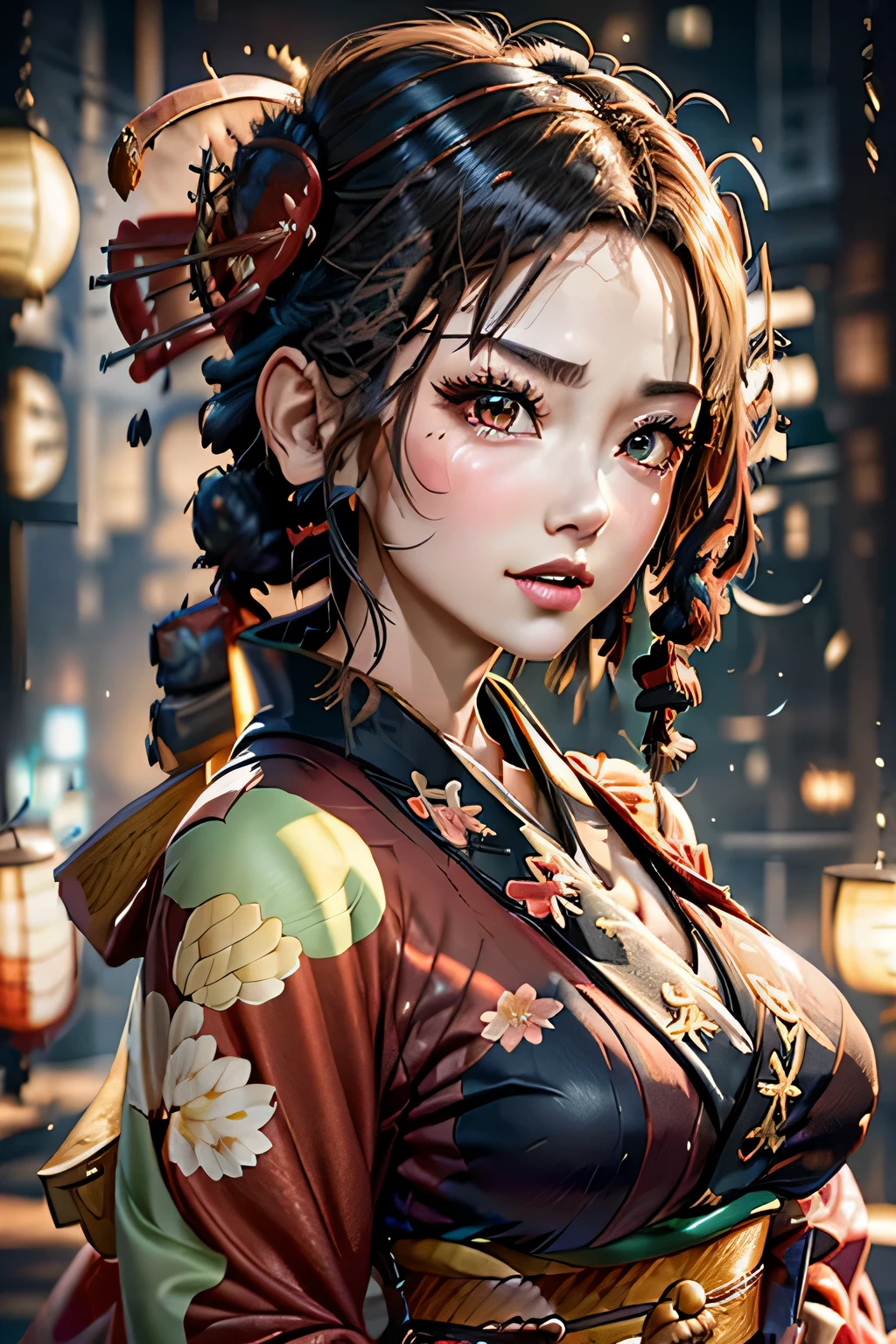(((Gorgeous courtesan kimono:1.7))),(Beautiful mature woman in a noble courtesan kimono),(((Flashy and extravagant courtesan attire:1.3))),(Glamorous Jar)(Gorgeous floral hair ornament),Gorgeous floral braided top knot,(Very delicate and beautiful hair,),(((Accentuate larger breasts:1.3))),Fireworks shooting up into the sky against the backdrop of the riverbank at night.、Cute round face,Detailed garment features,Detailed hair features,Detailed facial features,Looking at the camera,(Dynamic Angle),(Dynamic and sexy pose),Cinematic Light,(Ultra-high resolution output images,Written boundary depth,Intricate details,Light and shadow contrast、The subject appears three-dimensional,) ,Single-lens reflex camera, (Realistic:1.3),(8K quality,Anatomically correct facial structure,),(SeaArt 2 Mode:1.3),(Picture Mode Ultra HD,)