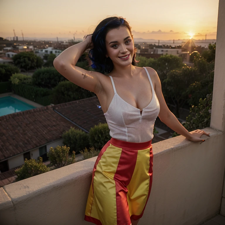 Katy Perry in a sunset dressed in attractive clothes smiling