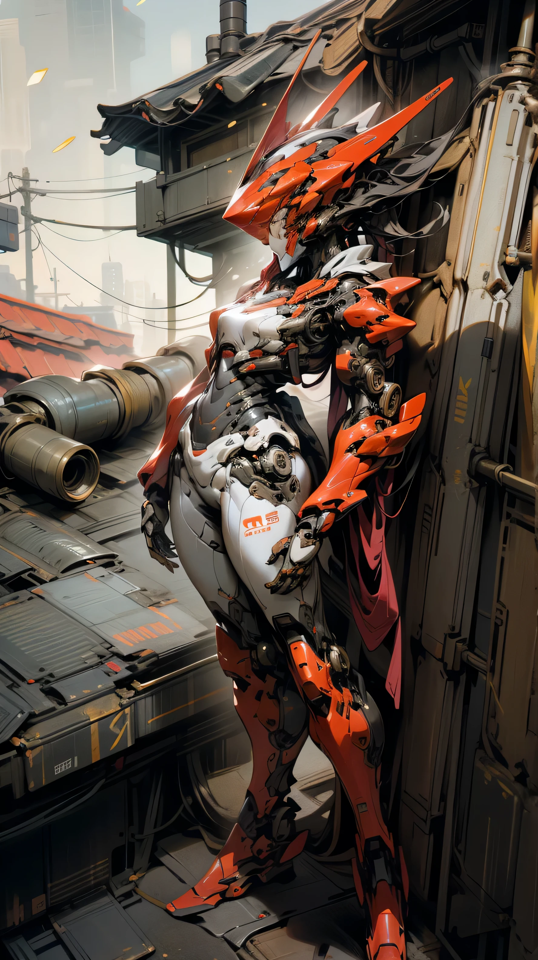 ((1Woman:1)),,SMALL BREAST,((SIDE-VIEW:1)),((ON-TOP-OF-A-ROOFTOP:1)),((CLOSE-VIEW:1)),((mecha-suit:1)),(UTRA-DETAILED:1),(CINEMATIC:1),(HIGH-RES:1.2),((woman-body)),((fullbody:1)),((high-quality:1)),((standing:1))