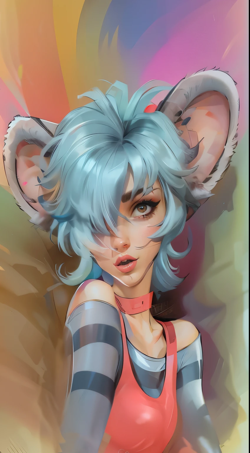 really sexy ratgirl with rat ears, symmetrically perfect nose and nostrills, closed mouth, 36k