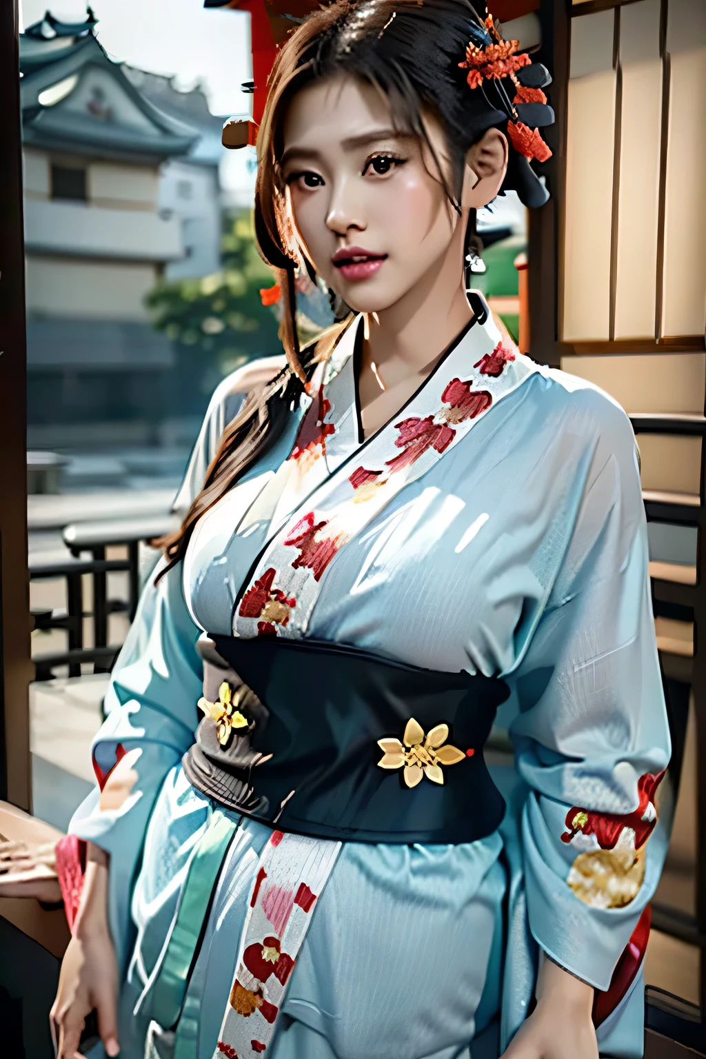 (((Gorgeous courtesan kimono:1.7))),(Beautiful mature woman in a noble courtesan kimono),(((Flashy and extravagant courtesan attire:1.3))),(Glamorous Jar)(Gorgeous floral hair ornament),Gorgeous floral braided top knot,(Very delicate and beautiful hair,),(((Accentuate larger breasts:1.3))),Fireworks shooting up into the sky against the backdrop of the riverbank at night.、Cute round face,Detailed garment features,Detailed hair features,Detailed facial features,Looking at the camera,(Dynamic Angle),(Dynamic and sexy pose),Cinematic Light,(Ultra-high resolution output images,Written boundary depth,Intricate details,Light and shadow contrast、The subject appears three-dimensional,) ,Single-lens reflex camera, (Realistic:1.3),(8K quality,Anatomically correct facial structure,),(SeaArt 2 Mode:1.3),(Picture Mode Ultra HD,)