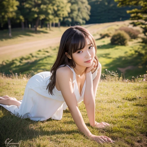 (highest quality, Realistic photos, Raw photo, 16k), (((A beautiful Japanese girl who will charm you,))) ((She is very attractive、In the middle of a beautiful landscape, I send my best love to you., Staring at me with a loving gaze, I will express my emotions with all my heart to captivate you.,)) (((The best moments to charm you,))) ((Full body shot,))