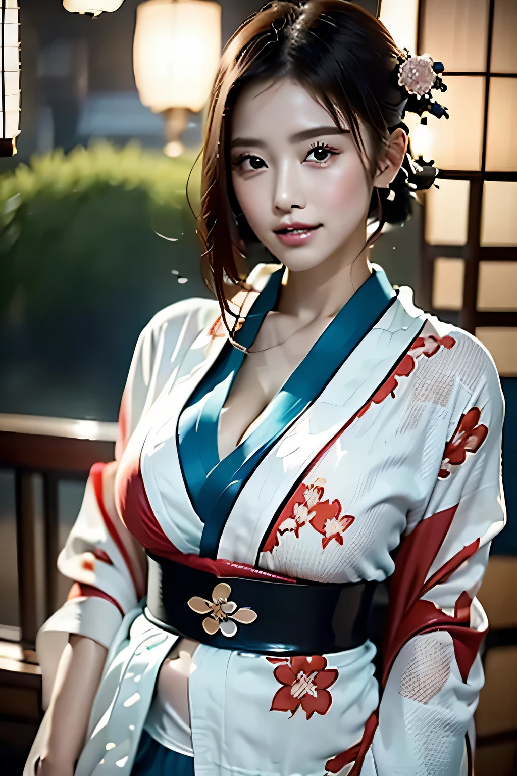 (((Gorgeous courtesan kimono:1.7))),(Beautiful mature woman in a noble courtesan kimono),(((Flashy and extravagant courtesan attire:1.3))),(Glamorous Jar)(Gorgeous floral hair ornament),Gorgeous floral braided top knot,(Very delicate and beautiful hair,),(((Accentuate larger breasts:1.3))),Fireworks shooting up into the sky against the backdrop of the riverbank at night.、Cute round face,Detailed garment features,Detailed hair features,Detailed facial features,Looking at the camera,(Dynamic Angle),(Dynamic and sexy pose),Cinematic Light,(Ultra-high resolution output images,Written boundary depth,Intricate details,Light and shadow contrast、The subject appears three-dimensional,) ,Single-lens reflex camera, (Realistic:1.3),(8K quality,Anatomically correct facial structure,),(SeaArt 2 Mode:1.3),(Picture Mode Ultra HD,)