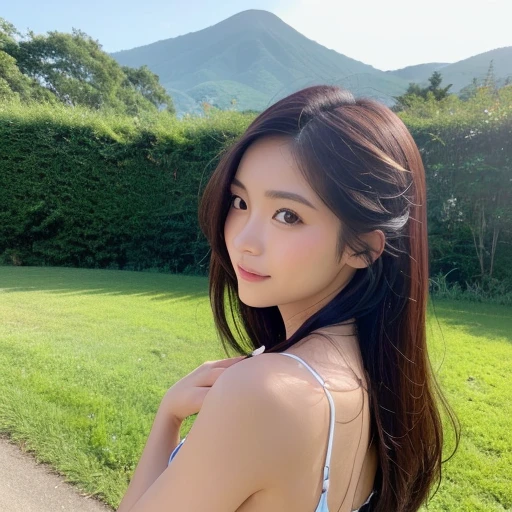 (highest quality, Realistic photos, Raw photo, 16k), (((A beautiful Japanese girl who will charm you,))) ((She is very attractive、In the middle of a beautiful landscape, I send my best love to you., Staring at me with a loving gaze, I want to make you fall in love with me、Express that emotion with your whole body.,)) (((The best moments to charm you, A very beautiful scene)))