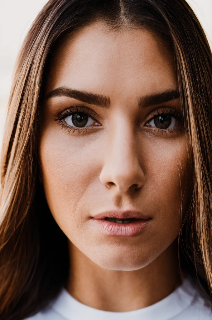 photo realistic portrait of mia kalifa, centered in frame, facing camera, symmetrical face, ideal human, 85mm lens,f8, photography, ultra details, natural light, light background, photo, Studio lighting