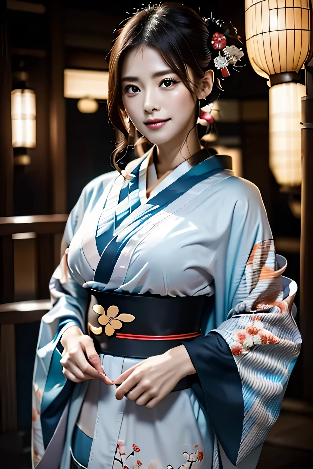 (((Gorgeous courtesan kimono:1.7))),(Beautiful mature woman in a noble courtesan kimono),(((Flashy and extravagant courtesan attire:1.3))),(Glamorous Jar)(Gorgeous floral hair ornament),Gorgeous floral braided top knot,(Very delicate and beautiful hair,),(((Accentuate larger breasts:1.3))),Fireworks shooting up into the sky against the backdrop of the riverbank at night.、Cute round face,Detailed garment features,Detailed hair features,Detailed facial features,Looking at the camera,(Dynamic Angle),(Dynamic and sexy pose),Cinematic Light,(Ultra-high resolution output images,Written boundary depth,Intricate details,Light and shadow contrast、The subject appears three-dimensional,) ,Single-lens reflex camera, (Realistic:1.3),(8K quality,Anatomically correct facial structure,),(SeaArt 2 Mode:1.3),(Picture Mode Ultra HD,)
