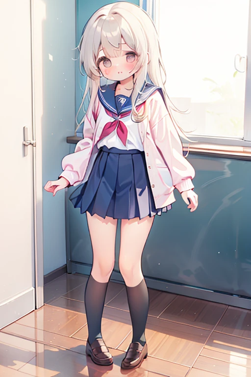 full body,baisixuegao, school uniform, blushed,embarressed