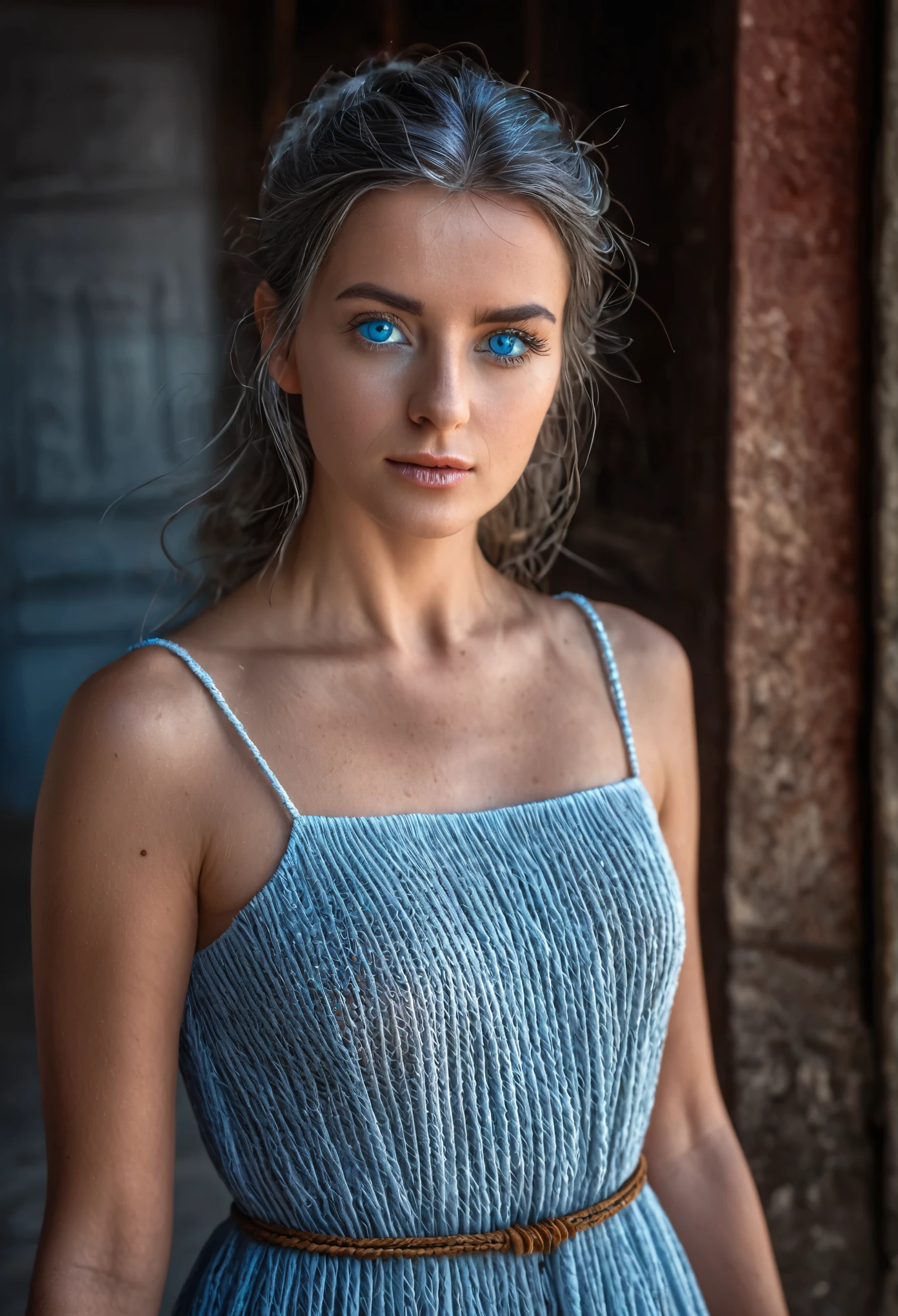 mujer, [pelo ceniciento | cabello rosado | pelo violeta], (gray blue eyes:1.1), ceja arriba, pecho, translucent dress, cord, Looking to the camera, textura natural de la piel, 24mm, texturas 4k, soft cinematic light, Adobe Lightroom, photolab, hdr, intrincado, Muy detallado, sharp focus, ((((cinematic look)))), tonos calmantes, detalles locos, intrincado details, hiperdetallado, Bajo contraste, soft cinematic light, Exposure Mix, hdr