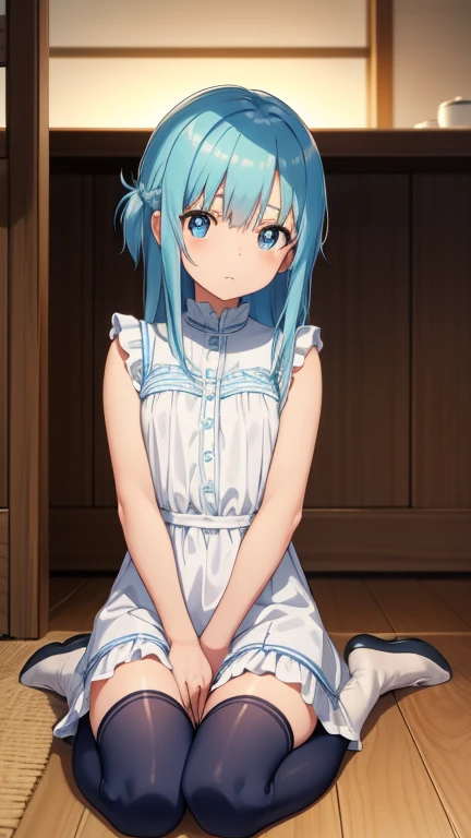 asunayuuki, asuna yuuki, pelo largo, blue eyes, pelo azul, orejas puntiagudas, duende, (little mom:1.2),
ROMPER thighhighs, vestido, botas, mangas separadas, zettai ryouiki, calzado blanco, muslos azules,
ROMPER indoors, cama, camaroom,
ROMPER looking at viewer, ROMPER (Obra maestra:1.2), mejor calidad, high resolution, fondo de pantalla de unidad 8k, (illustration:0.8), (hermosos ojos detallados:1.6), cara extremadamente detallada, Perfect lighting, CG extremadamente detallado, (manos perfectas, perfect anatomy),