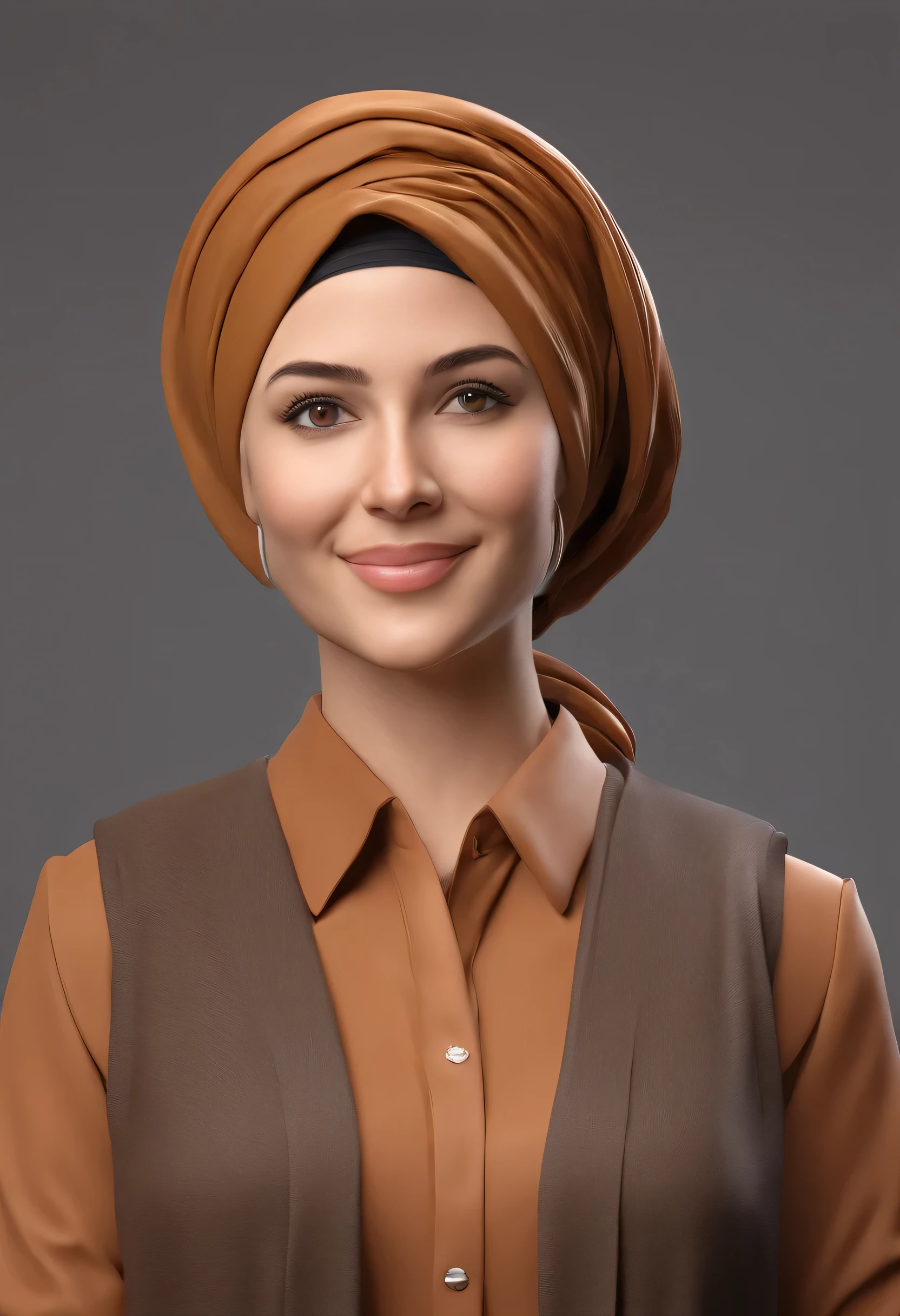 a civil servant who wears a brown shirt and wears a headscarf