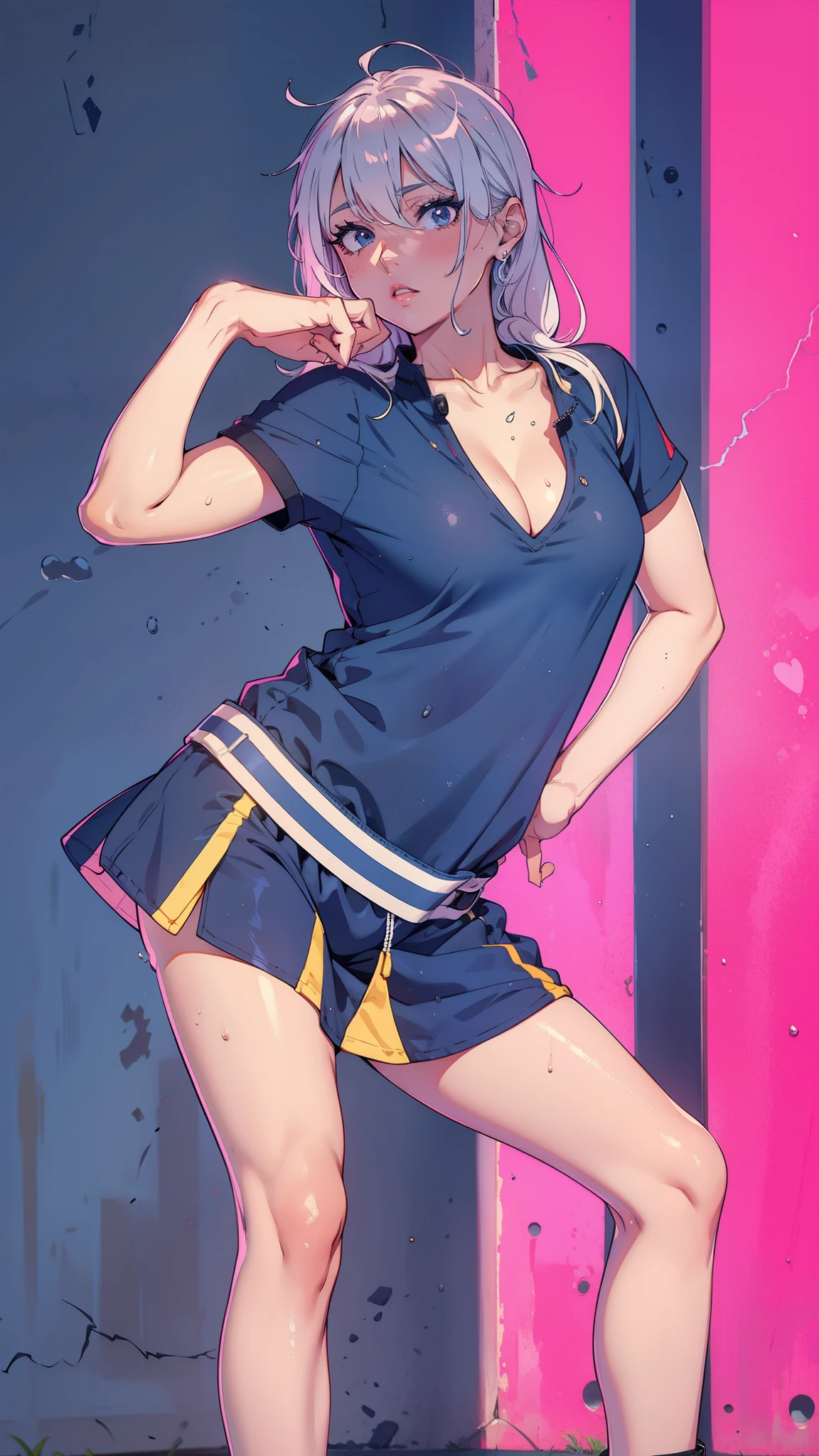 girl, sweat, medium breast, shy, detailed hand, looking at viewer, lips apart, dynamic shadows