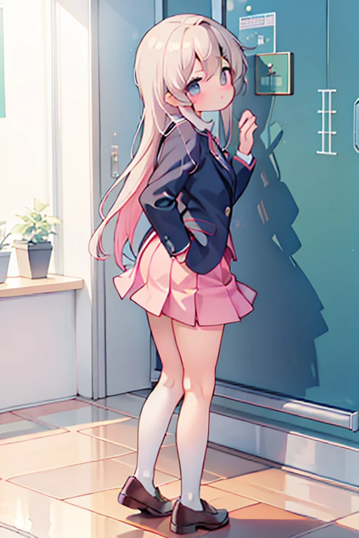 full body,baisixuegao, school uniform, blushed,embarressed