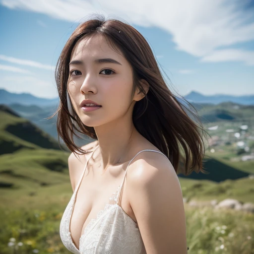 (highest quality, Realistic photos, Raw photo, 16k), (((A beautiful Japanese girl who will charm you,))) ((She is very attractive、In the middle of a beautiful landscape, I send my best love to you., Staring at me with a loving gaze, I want to make you fall in love with me、Express that emotion with your whole body.,)) (((The best moments to charm you, A very beautiful scene)))
