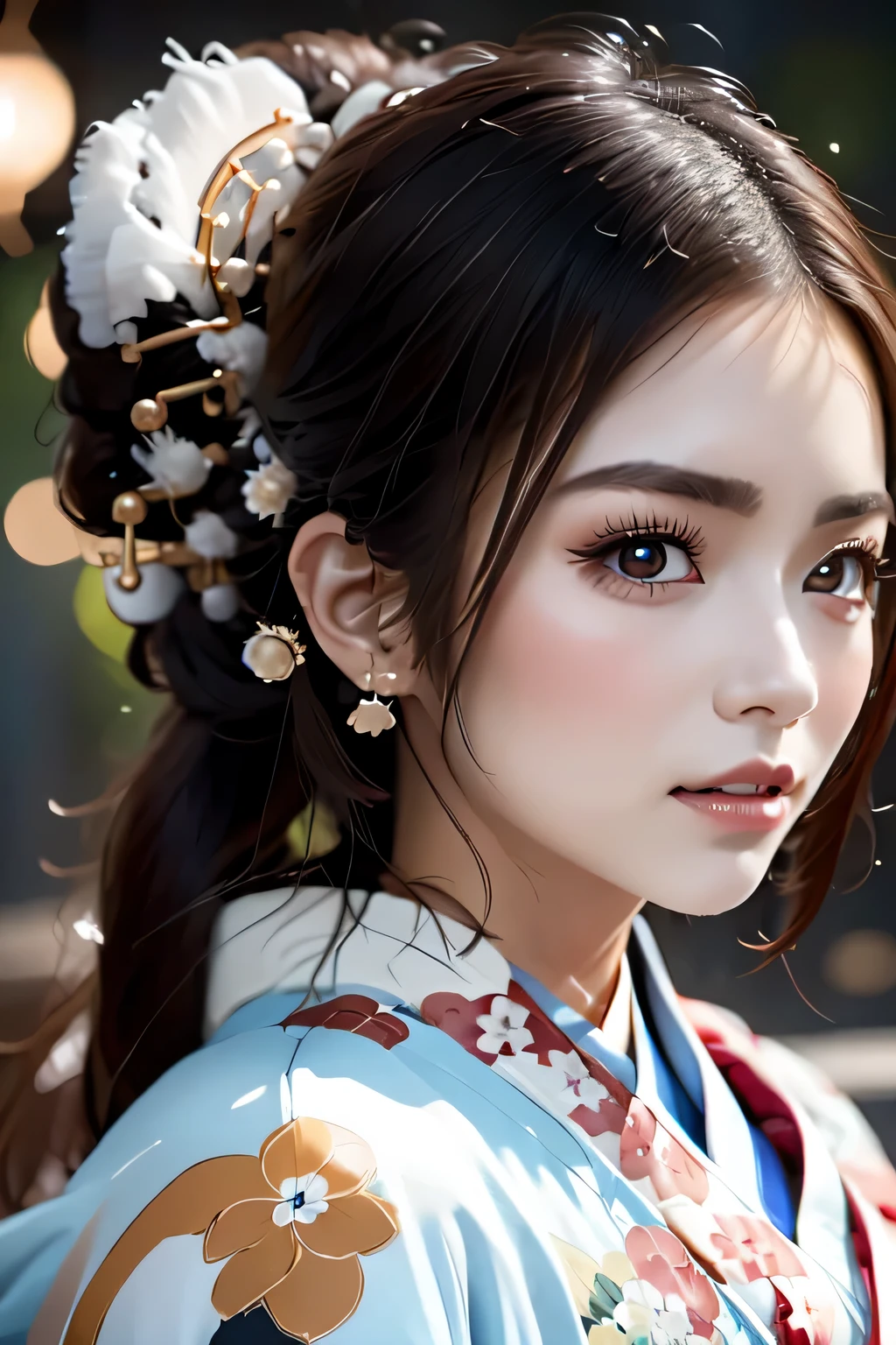 (((Gorgeous courtesan kimono:1.7))),(Beautiful mature woman in a noble courtesan kimono),(((Flashy and extravagant courtesan attire:1.3))),(Glamorous Jar)(Gorgeous floral hair ornament),Gorgeous floral braided top knot,(Very delicate and beautiful hair,),(((Accentuate larger breasts:1.3))),Fireworks shooting up into the sky against the backdrop of the riverbank at night.、Cute round face,Detailed garment features,Detailed hair features,Detailed facial features,Looking at the camera,(Dynamic Angle),(Dynamic and sexy pose),Cinematic Light,(Ultra-high resolution output images,Written boundary depth,Intricate details,Light and shadow contrast、The subject appears three-dimensional,) ,Single-lens reflex camera, (Realistic:1.3),(8K quality,Anatomically correct facial structure,),(SeaArt 2 Mode:1.3),(Picture Mode Ultra HD,)