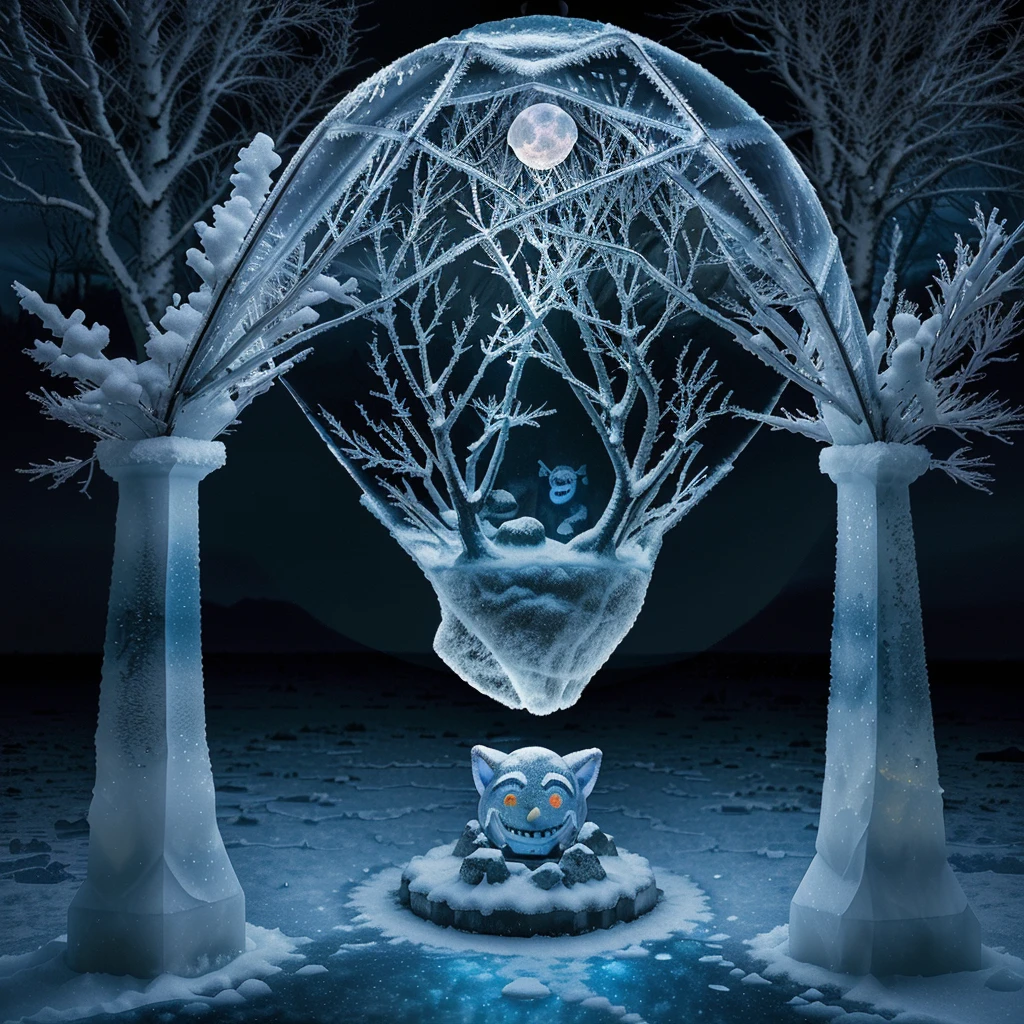 Medium:fantasy,landscape,frozen,winter,kaleidoscope,wolf,
glowing light,moonlit,snowy,lake,etchings,red eyes,smiley face,moon,
intricate details,glow,soft,blue bubbles,frozen trees,frost,serene,
mystical ambiance,ethereal,mysterious,tranquility,wonder,
high-resolution camera,silver glow,luminance,harsh shadows,
bleak,desolate atmosphere