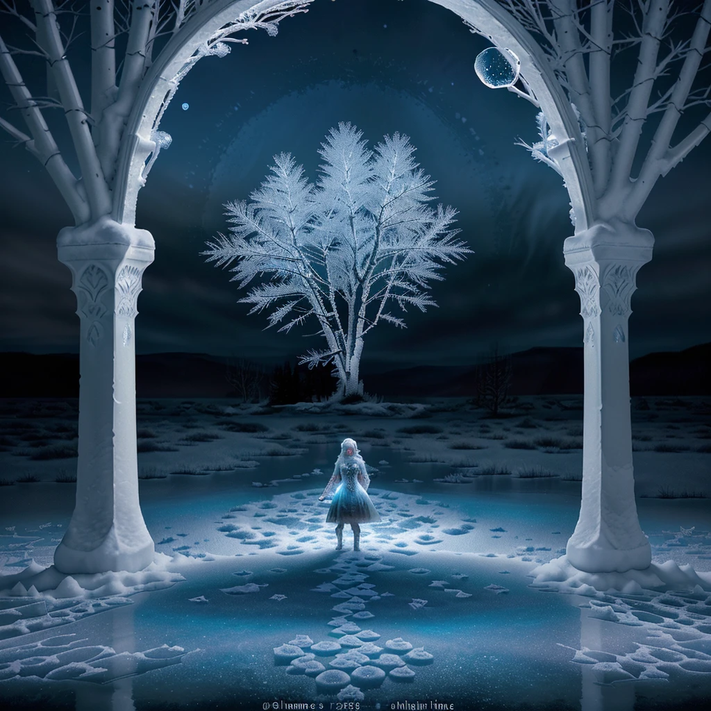 Medium:fantasy,landscape,frozen,winter,kaleidoscope,wolf,
glowing light,moonlit,snowy,lake,etchings,red eyes,smiley face,moon,
intricate details,glow,soft,blue bubbles,frozen trees,frost,serene,
mystical ambiance,ethereal,mysterious,tranquility,wonder,
high-resolution camera,silver glow,luminance,harsh shadows,
bleak,desolate atmosphere