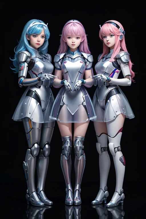Many schoolgirls transformed into robots,
whole body mechanics,
Only the faces of all of them remain human.,
They all have different hair colors and hairstyles.,
Everyone's entire body is mechanical and made of metal.,
Everyone's whole body is mechanical and metallic, and they're all different colors.,
Not all body shapes are the same,
Everyone has different foot shapes,
They all have height differences,
The bodies bear little resemblance to each other,
All standing together,
Everyone smiles at the master,
Group Selfie,
full body shot,
Looks like a whole body,
wear clear princess dress,
retina,
table top, Accurate, anatomically correct, advanced details, highest quality, High resolution