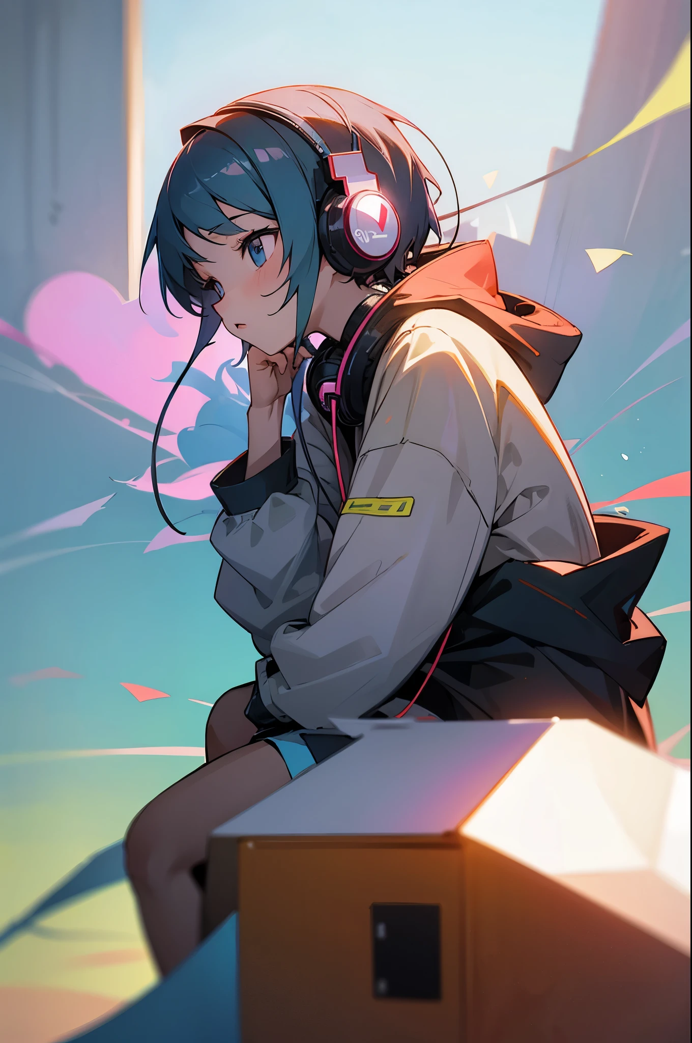 Anime girl listening to music with headphones, Lo-fi girl studying while listening to music with headphones
