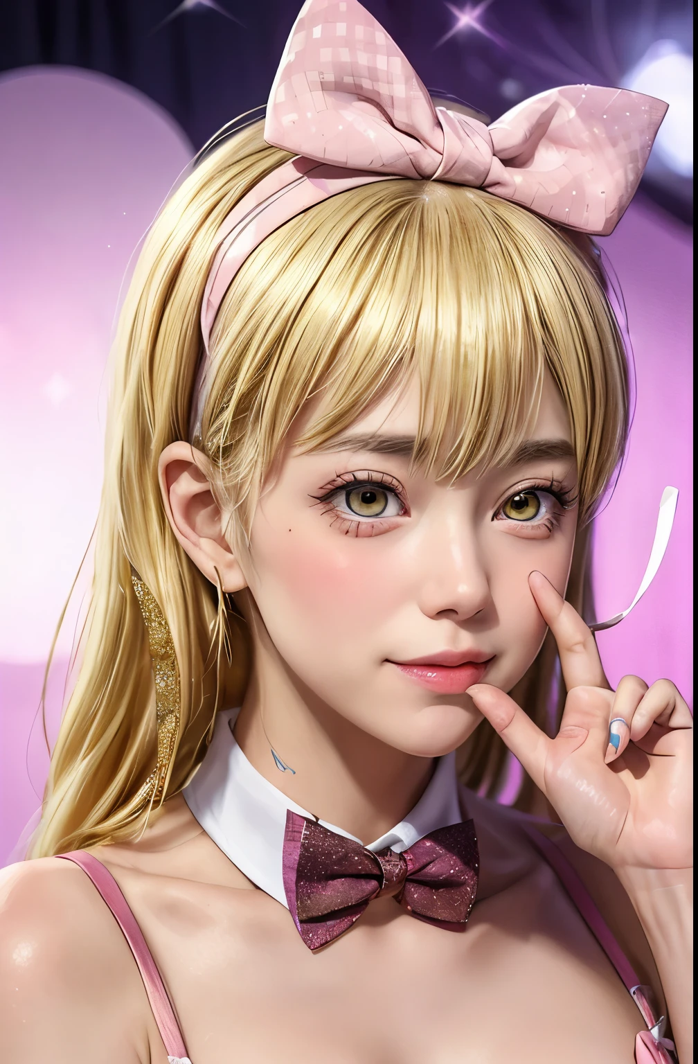 masterpiece, One girl, Lemon Irvine, Blonde, head band, bow tie, , blush, performer, glitter, Shine