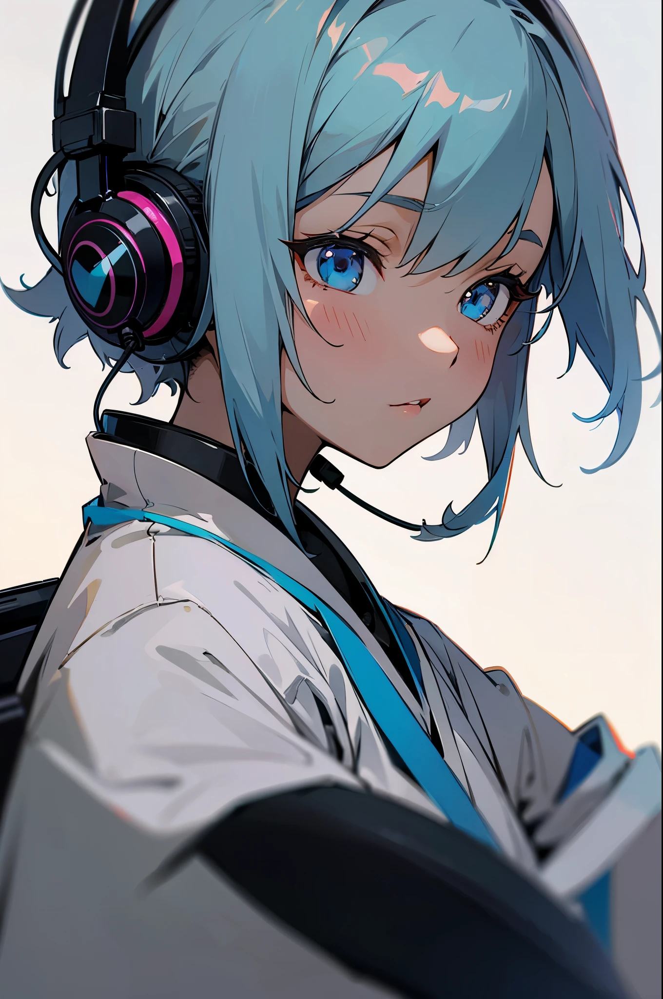Anime girl listening to music with headphones, Lo-fi girl studying while listening to music with headphones