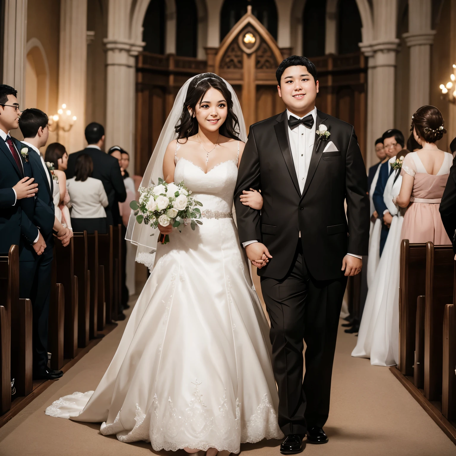 chica de peso de 67km morocha ojos lindos pelo largo y negro, vestida de novia, con un chico chinito pero argentino lindo con pelo negdro de traje los dos en el altar la chica es de cara algo redonda