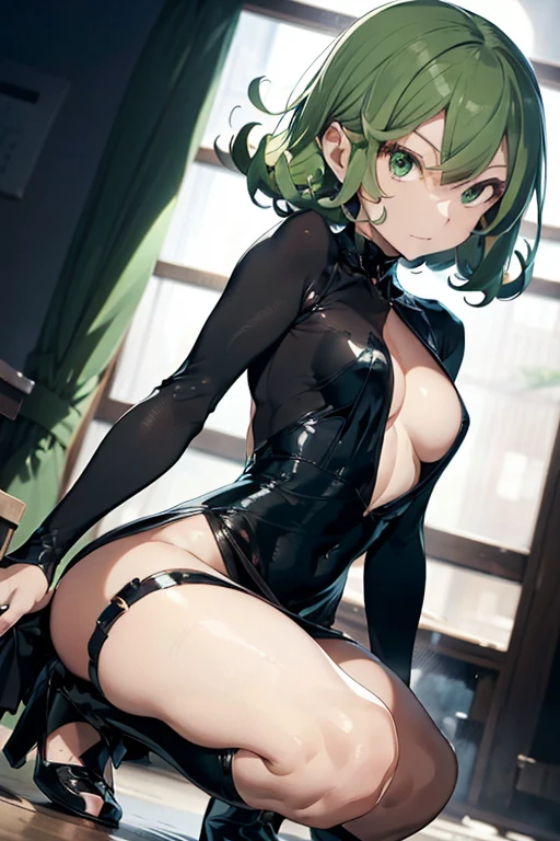 Tatsumaki is a small woman, commonly mistaken for looking much younger than she really is (partly also due to her capricious nature). She has a young face with emerald green eyes and tousled emerald green hair that curls at the ends. She wears a tight black dress, with long sleeves and four high-cut slits that show off her legs, and low-heeled black shoes.
Anime
Porno 
Hentai 
Fuck
