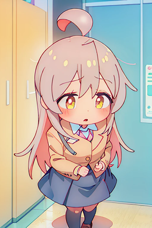1girl, infant girl, full body, school uniform, blushed,embarressed,ahoge