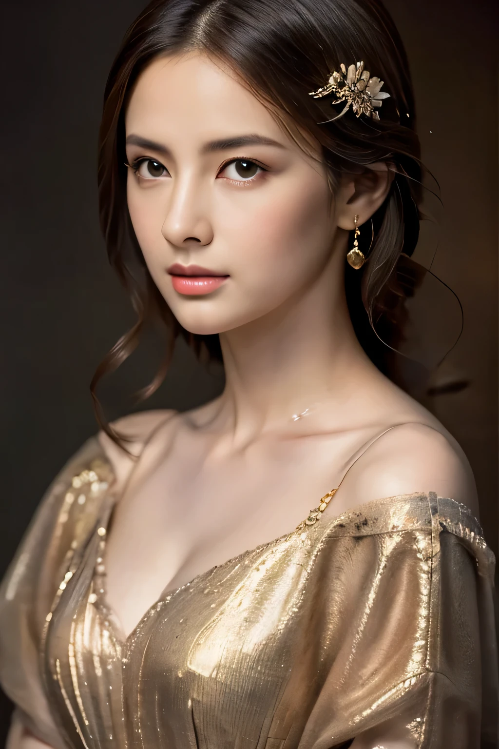Painting Classical Art Portraits,  has attractive photo of feather.. Portraits capture the exquisite details of your subject., Includes expressive eyes and attractive lips.. The medium of art is (Academic Arts:1.4), Refers to the traditional academic painting style.. The painting shows perfect quality, Highlight the best qualities., High resolution (4K, 8ก), Highly detailed rendering. The artwork is realistic and lifelike. (Realistic photos:1.37) About beauty, Highlight an artist&#39;Expertise.. The scene was lit with studio lights to enhance the image.。.. rich and vivid colors, Adding an overall configuration. The artwork was inspired by famous painter Eugene de Blers., john william godward, And a bouquet.