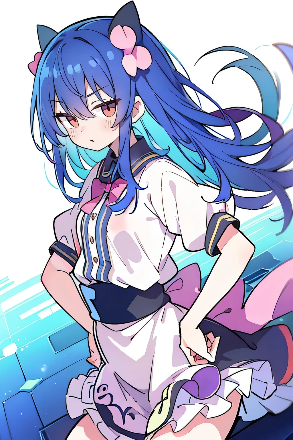 (masterpiece),best quality, expressive eyes, perfect face, 1girl,
Put your hands on your waist,fair, Gorgeous,Japanese cartoons,girl,lola,Hina Angel, blue hair, blue haired, floating clothes,Grab your waist, Grab your waist, hands on hips , hands on hips,sit, sit on ground, Legs on the ground, flat chest,starry sky,Pink eyes,