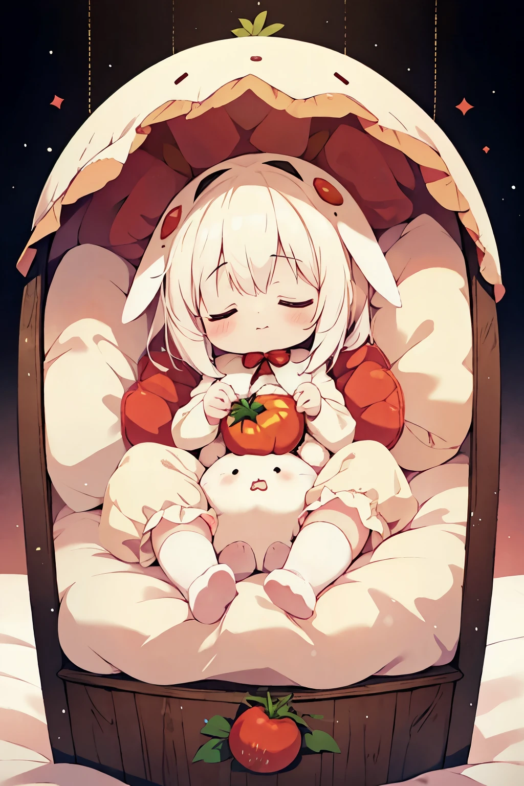 One girl, Little stuffed rabbit, Tomato costume, albino, close your eyes, :3, Sleeping Peace, Marshmallow bed