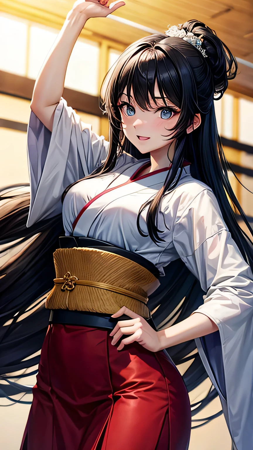 Dance vigorously　beautiful girl　Black Hair　long　Japanese monk　Perfect facial expression　Perfect eye depiction　Perfect hair description