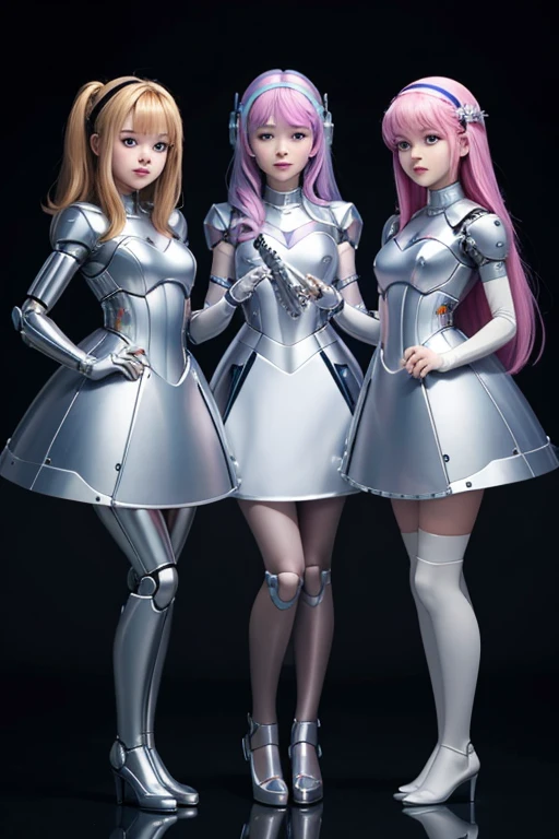 Many schoolgirls transformed into robots,
whole body mechanics,
Only the faces of all of them remain human.,
Their face is cute and beautiful,
They all have different hair colors and hairstyles.,
Everyone's entire body is mechanical and made of metal.,
Everyone's whole body is mechanical and metallic, and they're all different colors.,
Not all body shapes are the same,
Everyone has different foot shapes,
They all have height differences,
The bodies bear little resemblance to each other,
All standing together,
Everyone smiles at the master,
Group Selfie,
full body shot,
Looks like a whole body,
wear clear princess dress,
retina,
table top, Accurate, anatomically correct, advanced details, highest quality, High resolution