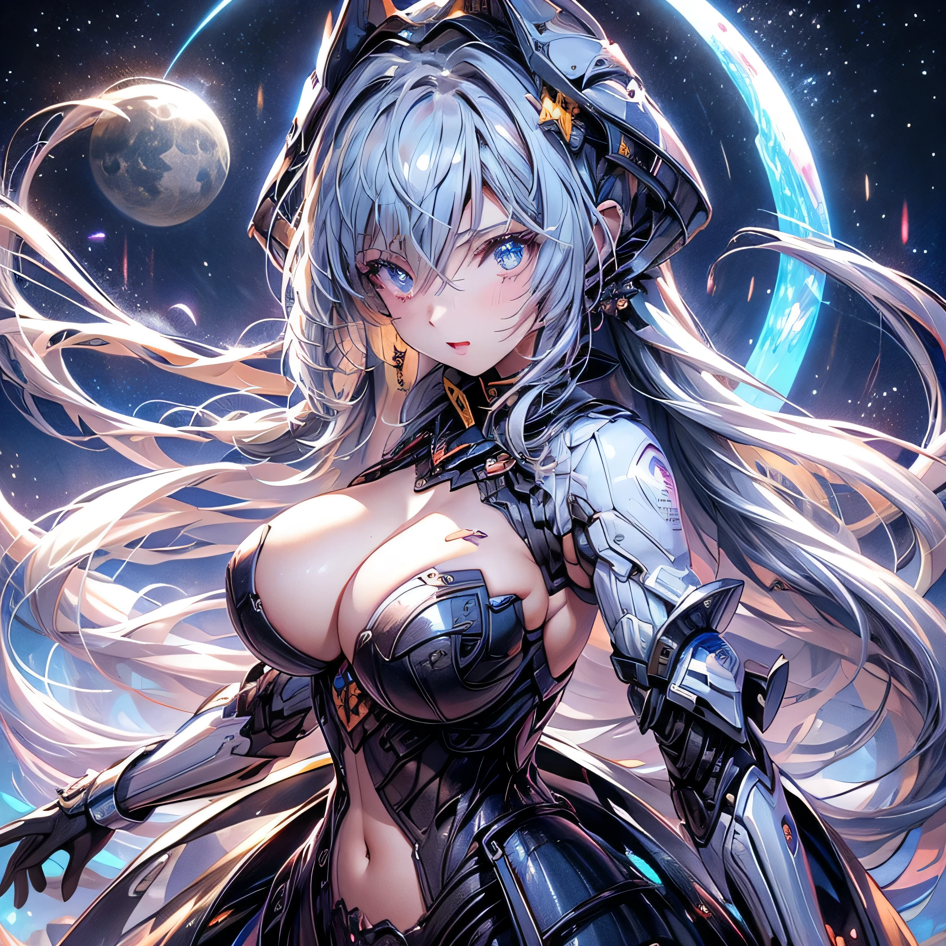 highest quality Ultra-high resolution white hair Long Hair Skin color: white White Eyes white 純white moon Starry Sky Big Tits Beautiful Girl I'm sick cool crystal