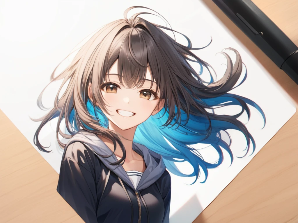 (masterpiece:1.2), (best quality),(ultra detailed),(extremely detailed),(absolutely resolution) ,absurdres,8k,
BREAK, 1girl, solo, gradation hair, messy hair, grin,