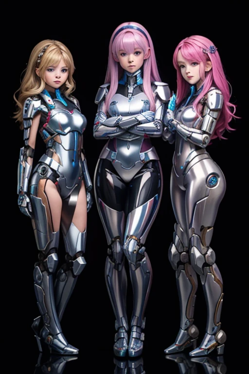 Many schoolgirls transformed into robots,
 whole body mechanics,　
 Only the faces of all of them remain human.,
 Their face is cute and beautiful,
 They all have different hair colors and hairstyles.,
 Everyone&#39;s entire body is mechanical and made of metal.,
 Everyone&#39;s whole body is mechanical and metallic, and they&#39;re all different colors.,
 Not all body shapes are the same,
 Everyone has different foot shapes,
 They all have height differences,
 The bodies bear little resemblance to each other,
 All standing together,
 Everyone smiles at the master,
 Group Selfie,
 full body shot,
 Looks like a whole body,
 wear clear princess dress,
 retina,
 table top, Accurate, anatomically correct, advanced details, highest quality, High resolution