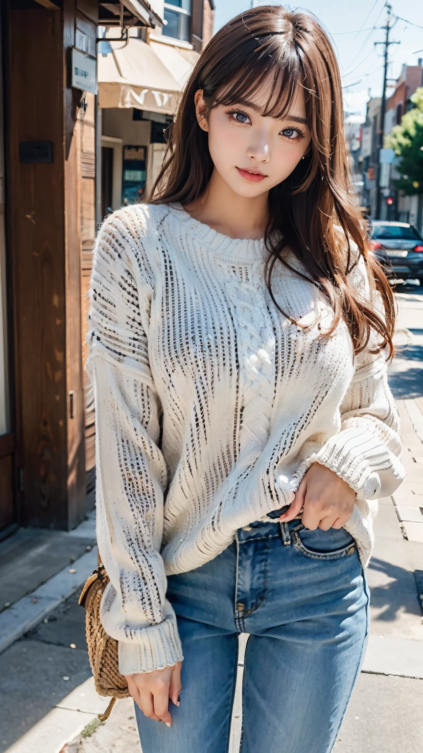 1girl,sweater,white background,whole body
