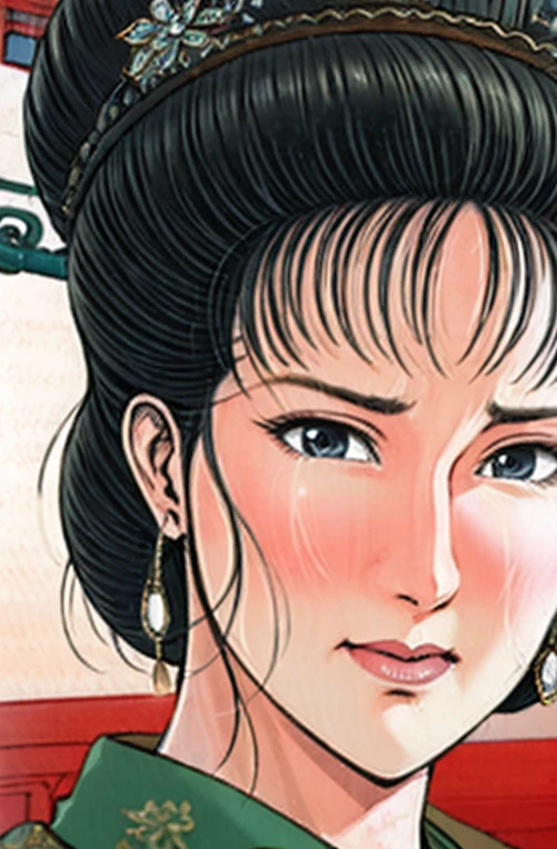(best quality), (very aesthetic), (ultra-detailed), (best illustration),NSFW,a mature female,Perfect Face,Suikoden,Mrs. Lin,(full_nude),(full_body),big breast,big nipple,red cheek,He is looking down shyly,Sweating,skinny, Undressing,chinese traditional style bed,
