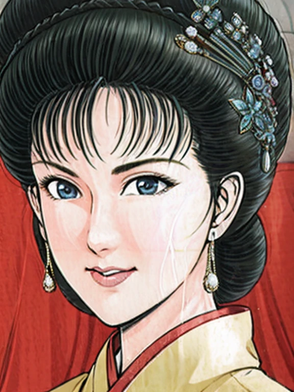 (best quality), (very aesthetic), (ultra-detailed), (best illustration),NSFW,a mature female,Perfect Face,Suikoden,Mrs. Lin,(full_nude),(full_body),big breast,big nipple,red cheek,He is looking down shyly,Sweating,skinny, Undressing,chinese traditional style bed,