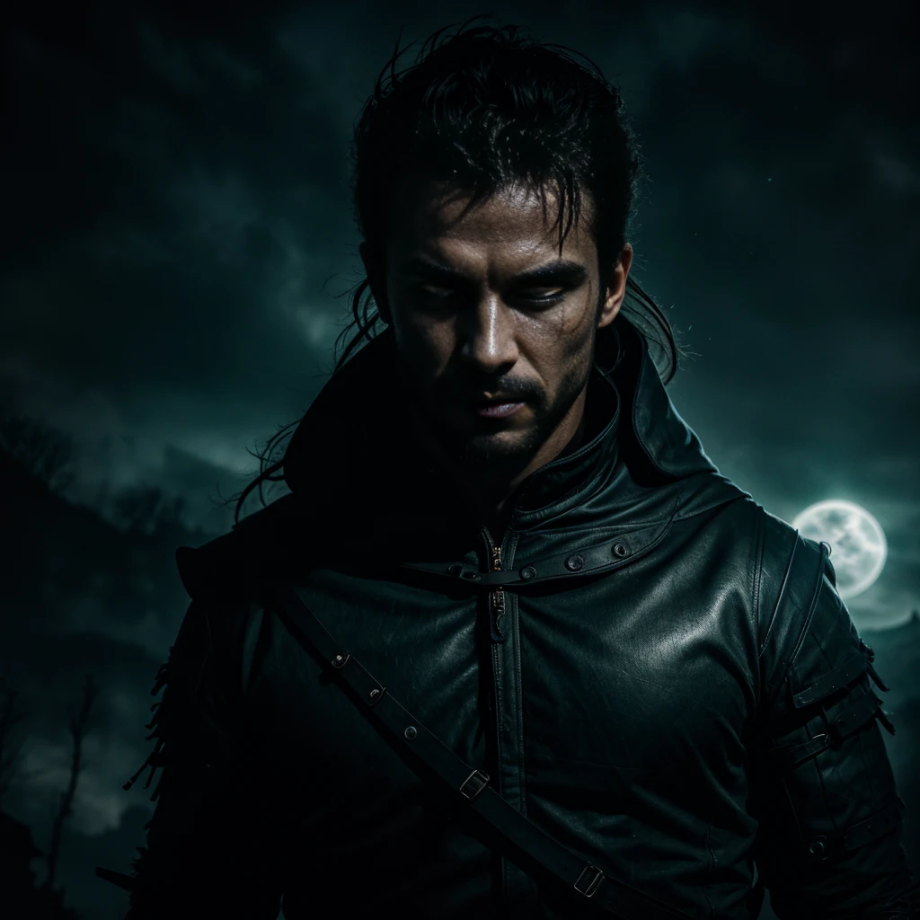 best quality,highres,ultra-detailed,realistic,sharp focus,physically-based rendering,professional,studio lighting,vivid colors,bokeh,portrait,horror,The Swordsmen of Darkness,night scene,dark atmosphere,sinister,haunting eyes,distant moonlight,dramatic lighting,ominous shadows,intense facial expressions,creepy,creepy smile,weaponry,swirling mist,foreboding presence,striking poses,mysterious,evil aura,foreboding,masterpiece:1.2