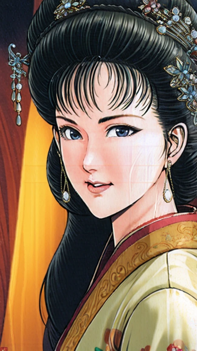 (best quality), (very aesthetic), (ultra-detailed), (best illustration),NSFW,a mature female,Perfect Face,Suikoden,Mrs. Lin,(full_nude),(full_body),big breast,big nipple,red cheek,He is looking down shyly,Sweating,skinny, Undressing,chinese traditional style bed,