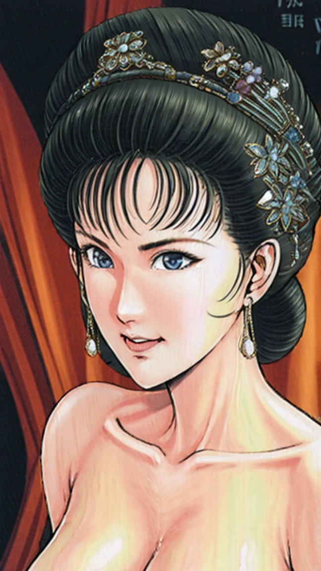 (best quality), (very aesthetic), (ultra-detailed), (best illustration),NSFW,a mature female,Perfect Face,Suikoden,Mrs. Lin,(full_nude),(full_body),big breast,big nipple,red cheek,He is looking down shyly,Sweating,skinny, Undressing,chinese traditional style bed,