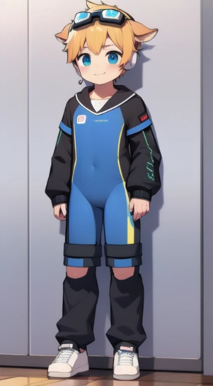Second dimension boy,One-piece mountaineering suit,Horns,cow ears,Put the headphones on your head,Stand up,Goggles,sports shoes,Slim,happy,Sailor collar
