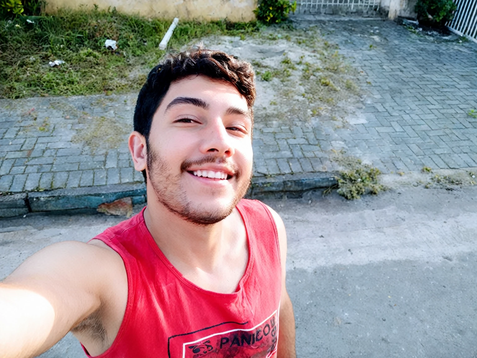 there is a man taking a selfie with his cell phone, caio santos, mateus 9 5, sorriso insano, foto realista, 8k foto selfiegraph, foto frontal, ismail, sorridente and looking directly, he is sorridente, com um sorriso lindo, happily sorridente at the camera, sorridente, happy and sorridente, selfie de um homem, foto selfie