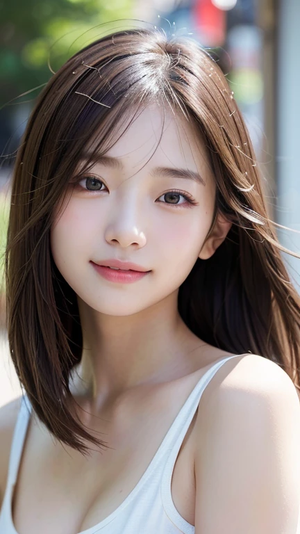 With the alleys of Kyoto in the background、18-year-old girl、independent、look forward to、Light eye makeup、Brown Hair Color、flat 、Hair blowing in the wind、quality of actress、Shiny, Ultra-realistic faces、smileの表情、Watery eye、look up、Calming lighting effects、 Ultra-Realistic Capture、Very detailed、High resolution 16K human skin closeup。Skin texture must be natural、Must be so detailed that pores are visible、skin is healthy、Must be even tone、Use natural light and color、High quality photos taken by a modeling agency&#39;Exclusive photographer、smile